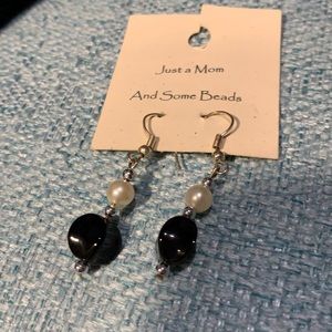 Black bead and pearl earrings